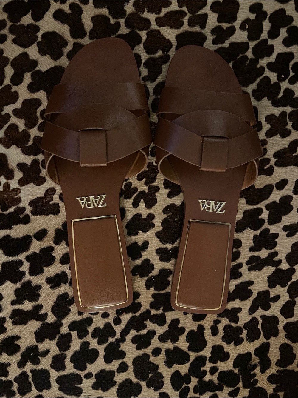 ZARA Brown Braided Strap Slide Sandals